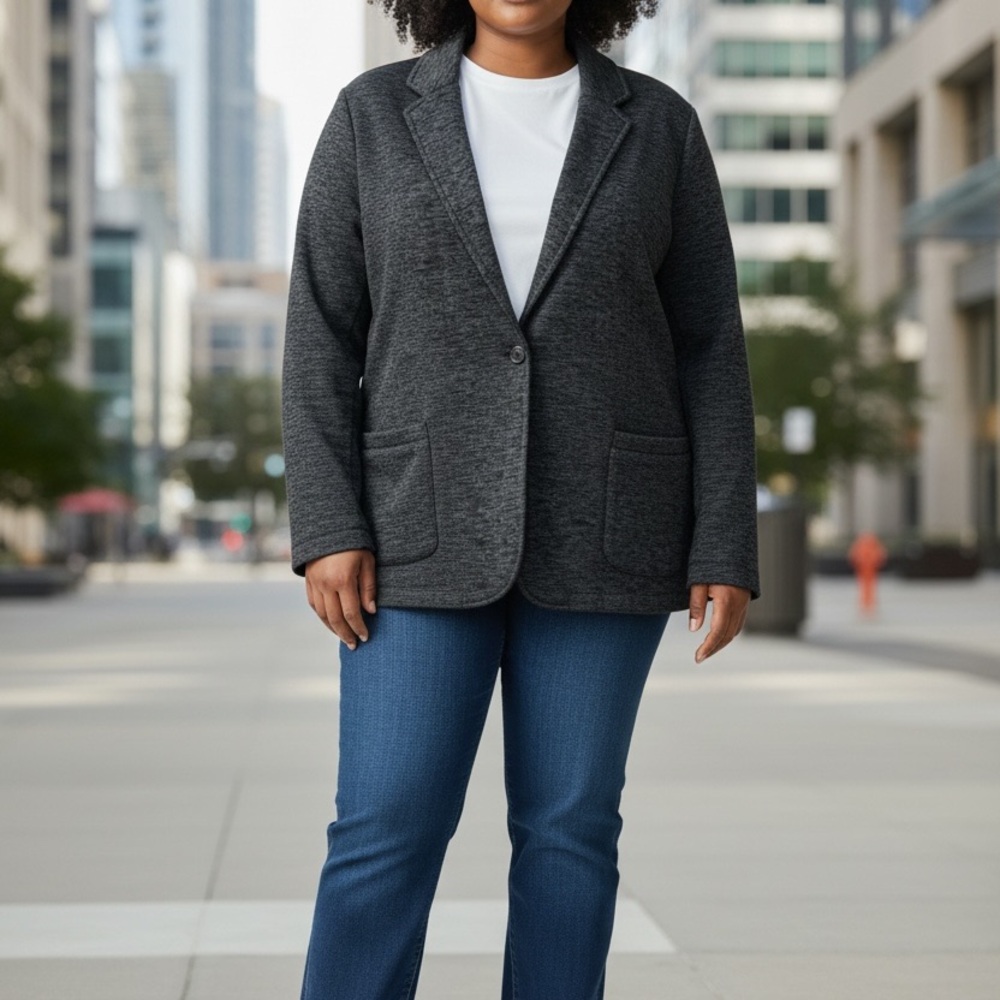 Lands End Blue Gray Heathered Knit‎ Blazer Jacket